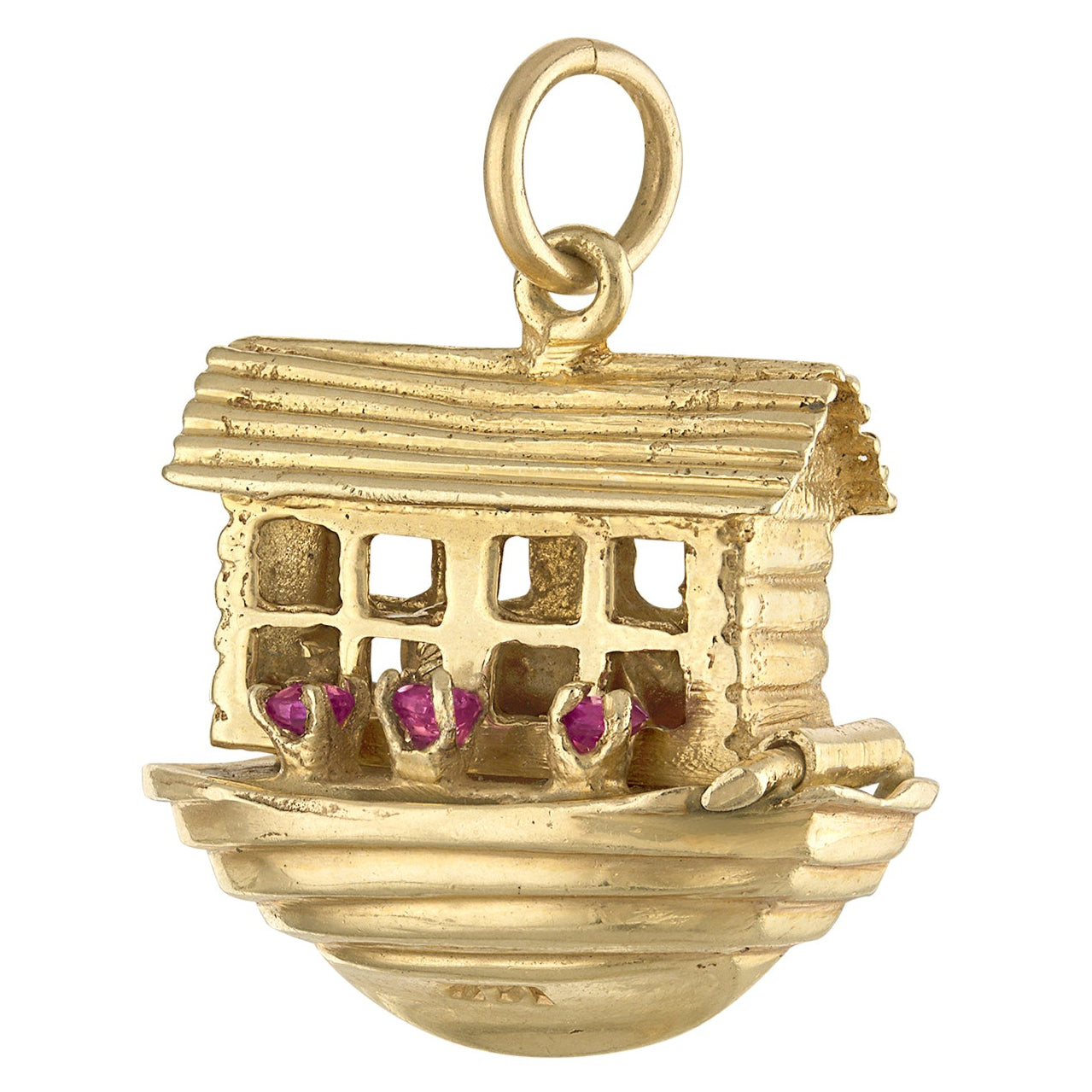 Vintage Gem Set Movable Noah's Ark 14k Gold Charm